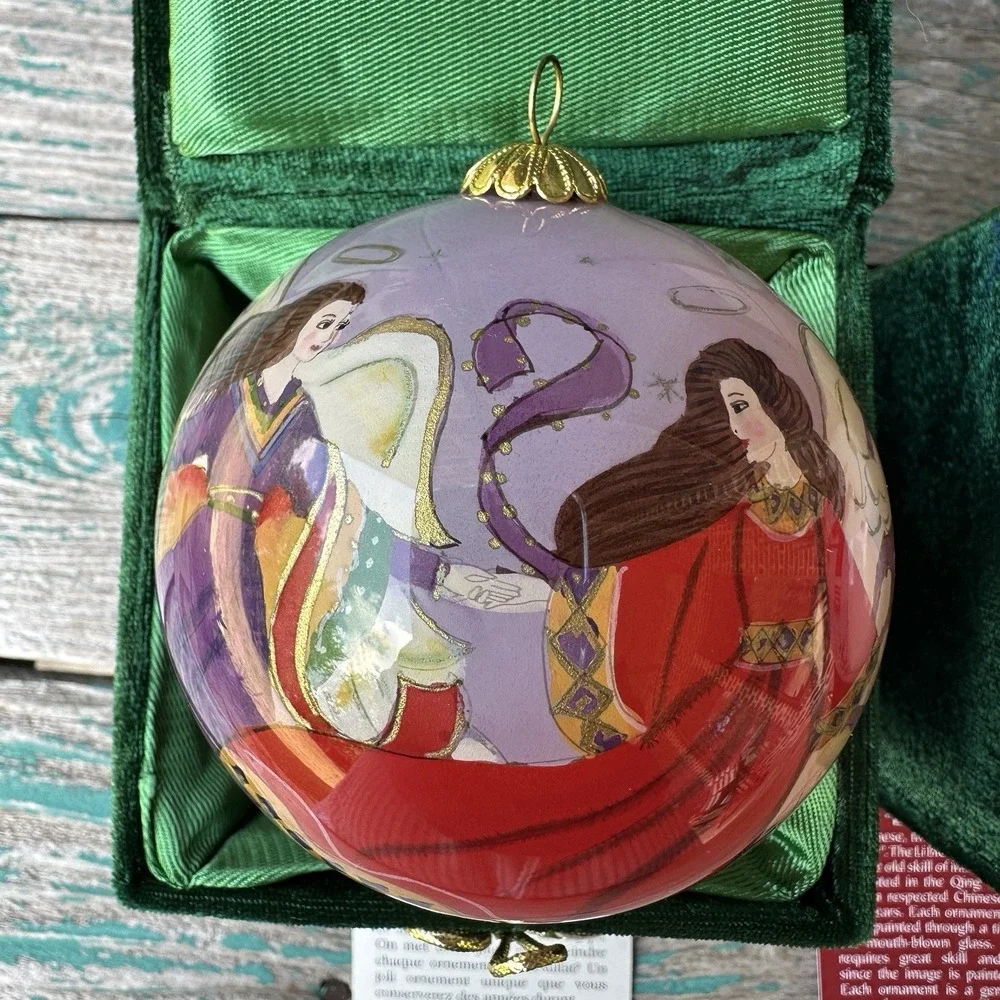 Pier 1 Li‎ Bien Glass Christmas Ornaments Santa Snowman Angels Box Set Of 2